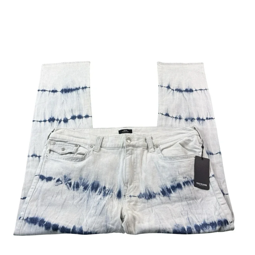 True Religion Ricky Flap SN Railroad Tie Dye Wash Mens Jeans Size 40x34 NWT